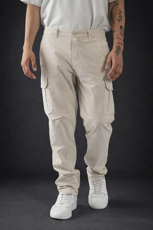 90729 - PANTALON CARGO RECTO CINTURA FIJA. IMP