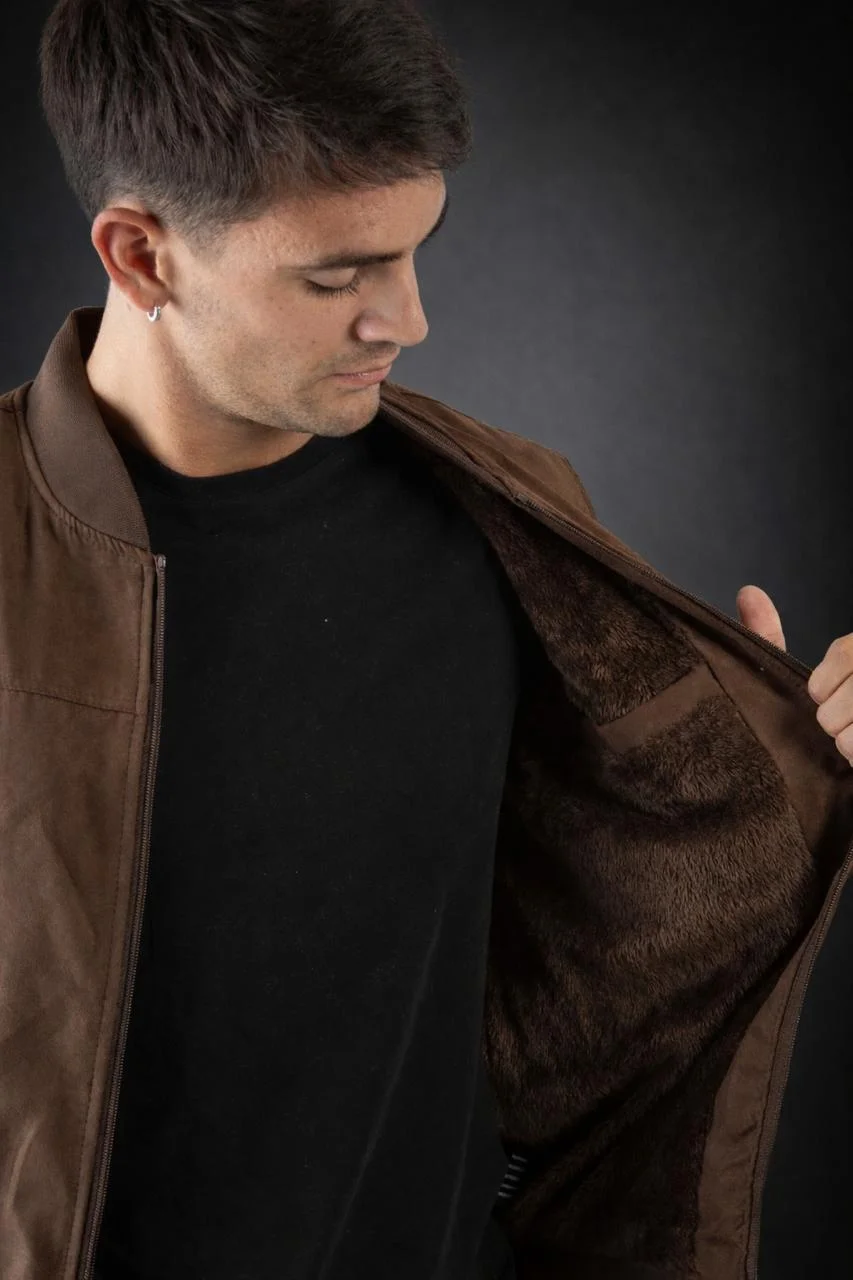 91131 - CAMPERA BOMBER DE GAMUZA CON PIEL