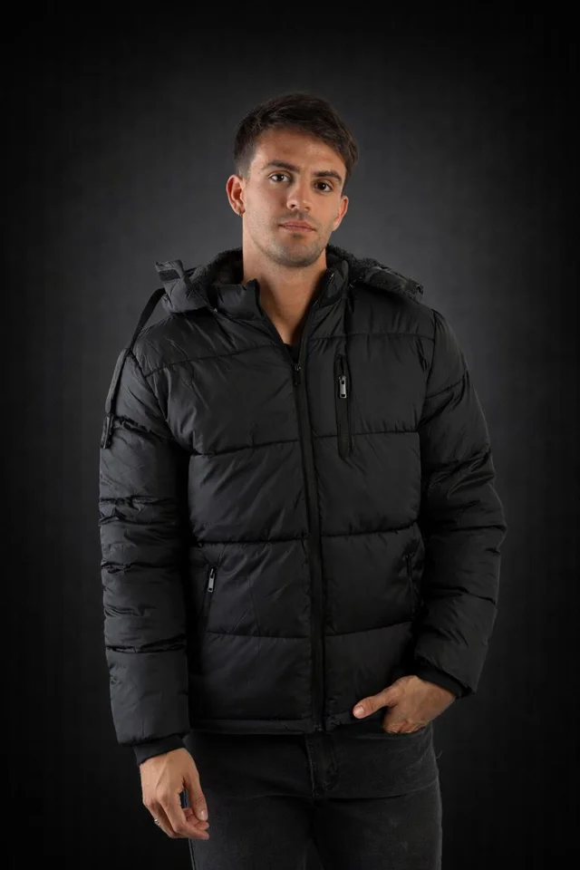 90190 - PUFFER CON PIEL Y CAPUCHA C/CIERRE PECHO