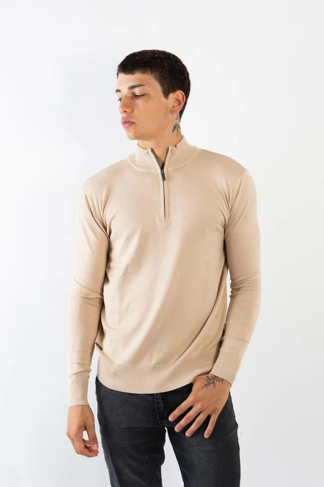 90820 - SWEATER MEDIO CIERRE TRAMADO