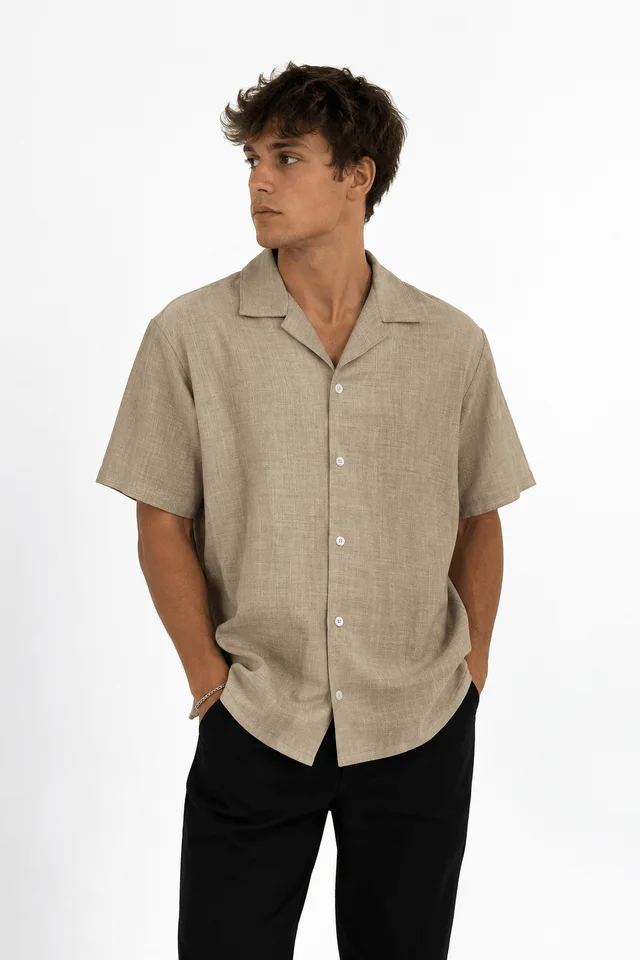 91602 - CAMISA LINO C/BOTONES MANGA CORTA
