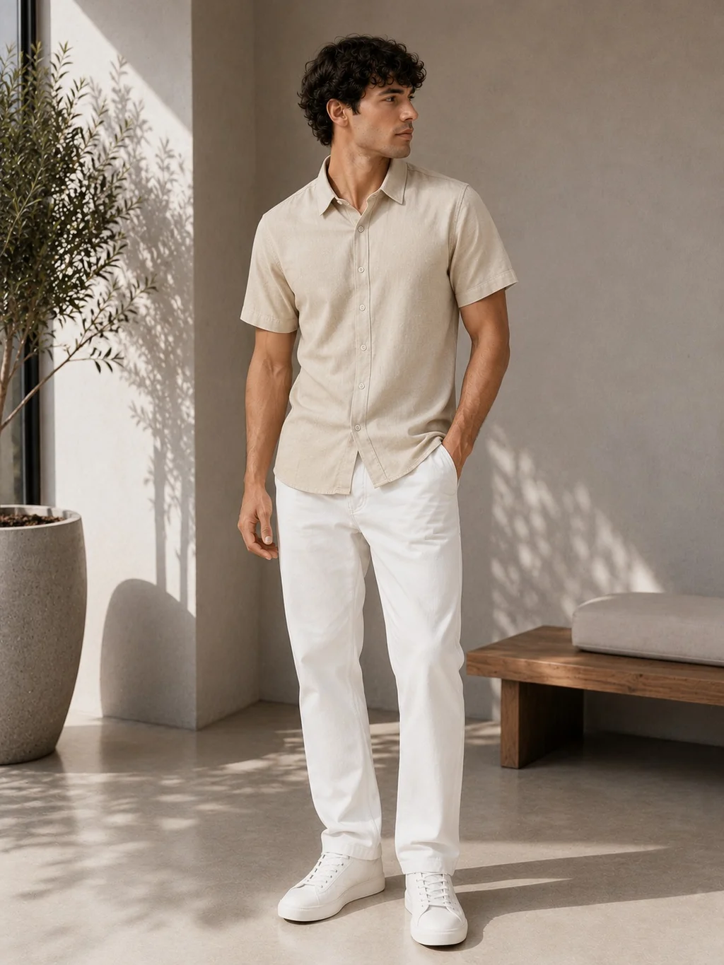 91607 - CAMISA LINO IMP. MANGA CORTA