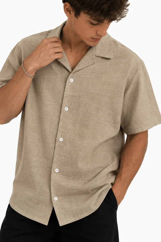 91602 - CAMISA LINO C/BOTONES MANGA CORTA