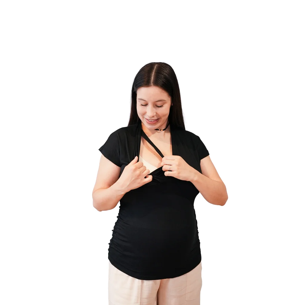 REMERA DE MODAL ELASTIZADA CON CRUCE DELANTERO Y CRUCE DE ESPALDA, CON SISTEMA PARA AMAMANTAR