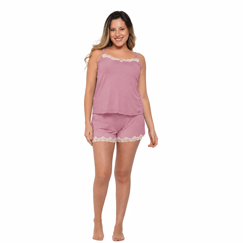 PIJAMA CORTO DE MODAL CON PUNTILLA Y SISTEMA PARA AMAMANTAR