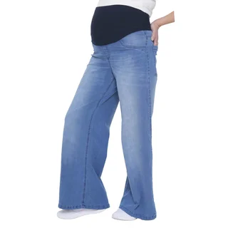 JEAN SUPER WIDE LEG CELESTE ELASTIZADO CON FAJA DE LAGODON EN CINTURA - Vista 1