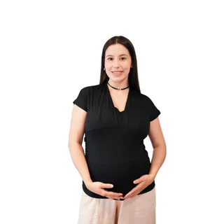 REMERA DE MODAL ELASTIZADA CON CRUCE DELANTERO Y CRUCE DE ESPALDA, CON SISTEMA PARA AMAMANTAR - Vista 1