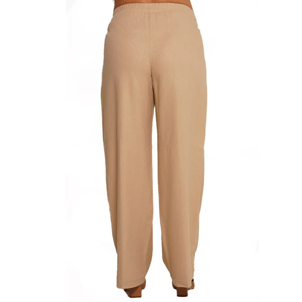PANTALON LINO CORTE DE VESTIR CON CINTURA CAMBREADA DELANTERA Y FAJA ELASTIZADA EN PANZA