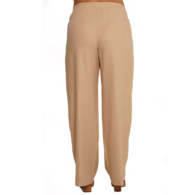PANTALON LINO CORTE DE VESTIR CON CINTURA CAMBREADA DELANTERA Y FAJA ELASTIZADA EN PANZA