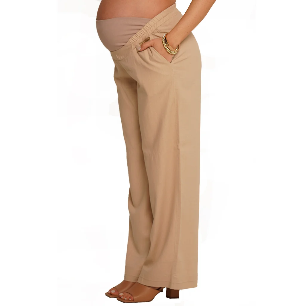 PANTALON LINO CORTE DE VESTIR CON CINTURA CAMBREADA DELANTERA Y FAJA ELASTIZADA EN PANZA