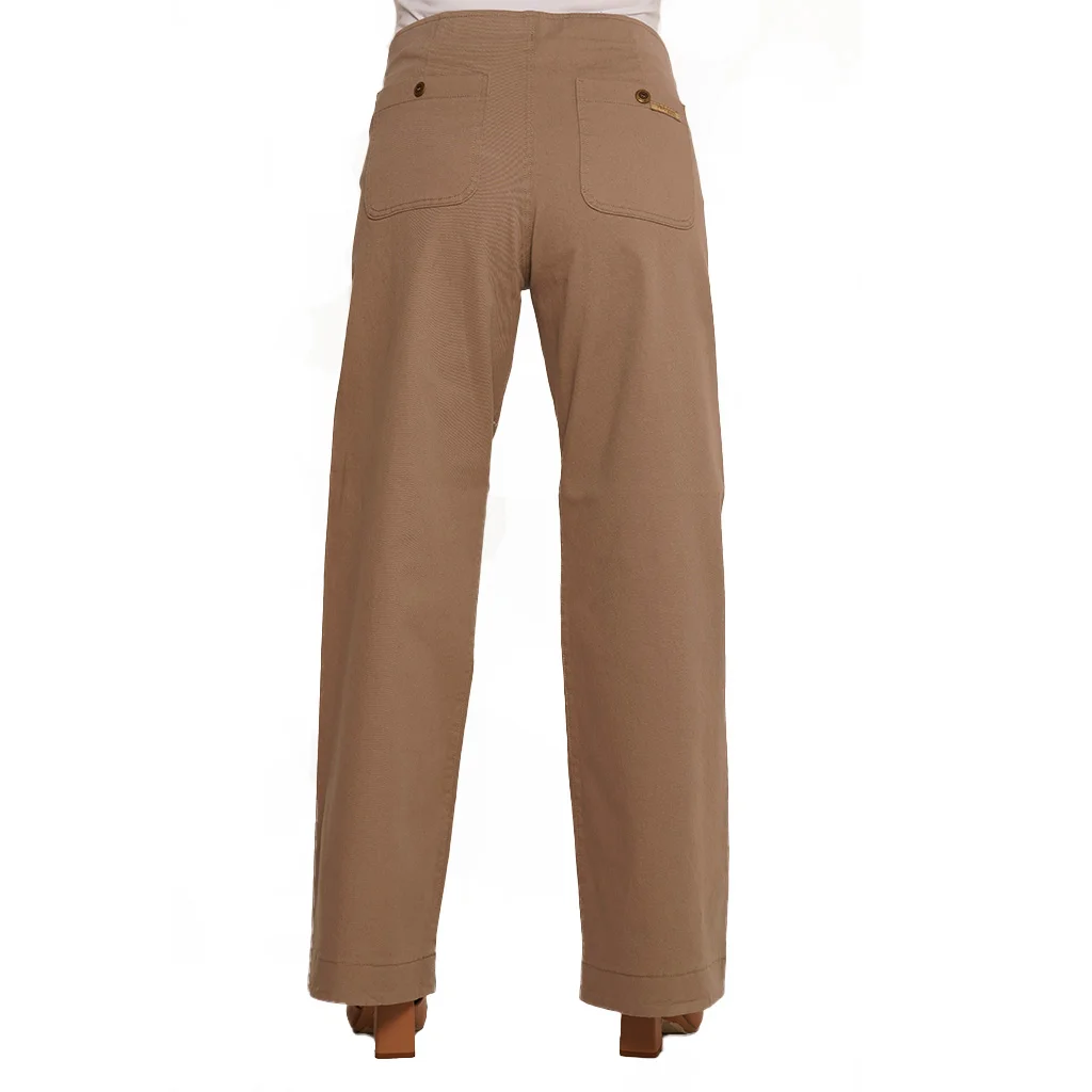 PANTALON GABARDINA ELASTIZADO PIERNA ANCHA CON FAJA DE ALGODON EN PANZA