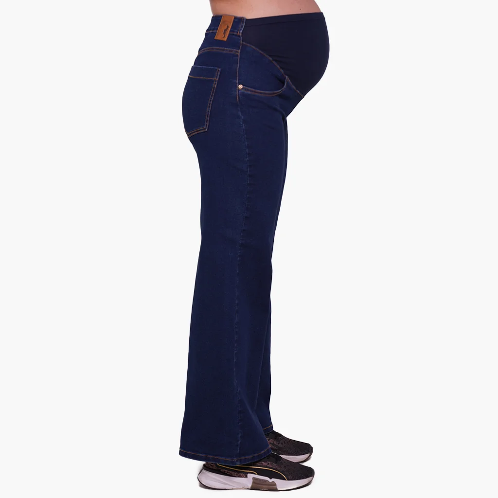 JEAN WIDE LEG TIRO ALTO CON FAJA ALGODON ELASTIZADA DELANTERA