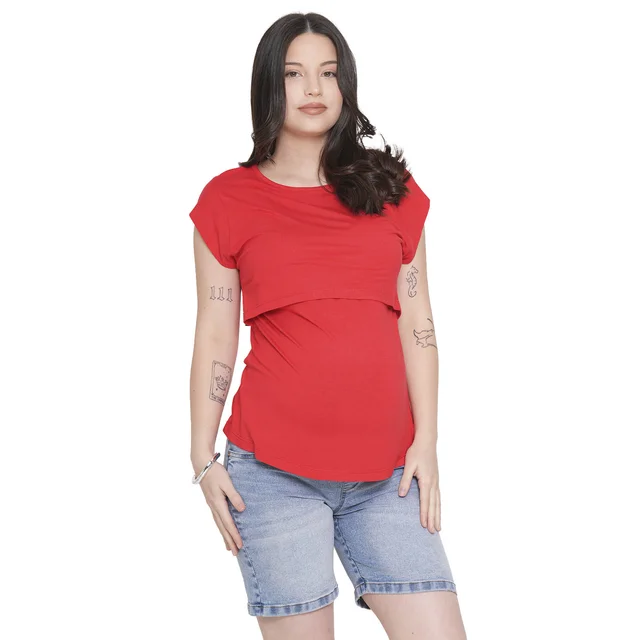 REMERA MODAL ELATIZADO CON RECORTE PARA AMAMANTAR Y DETALLE EN MANGA 