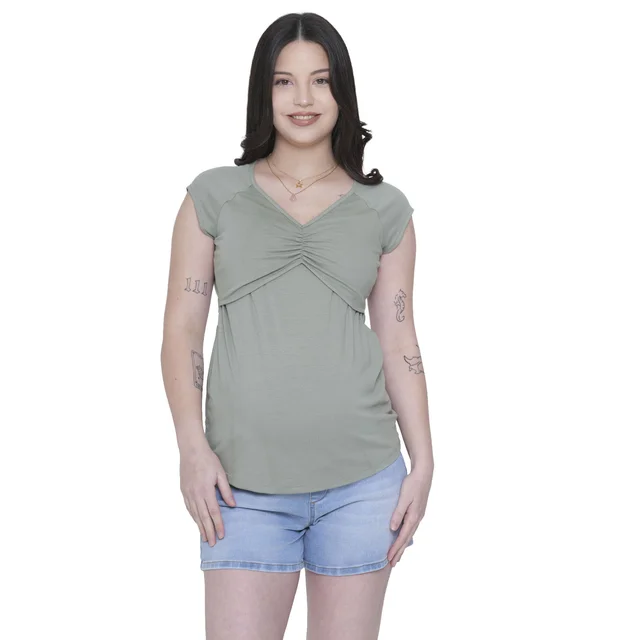 REMERA DE ALGODON ELASTIZADO LIVIANO CON FRUNCE EN DELANTERO Y SISTEMA PARA AMAMANTAR