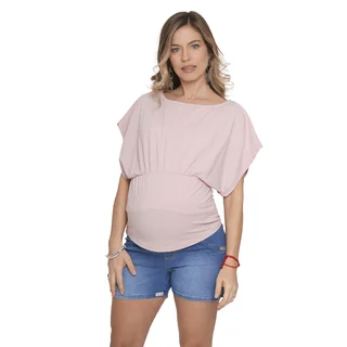 REMERA DE ALGODON LIVIANO ELASTIZADO CON MANGA AMPLIA CON CAPACIDAD PARA AMAMANTAR Y FRUNCE EN ALTURA DEL BUSTO - Vista 1