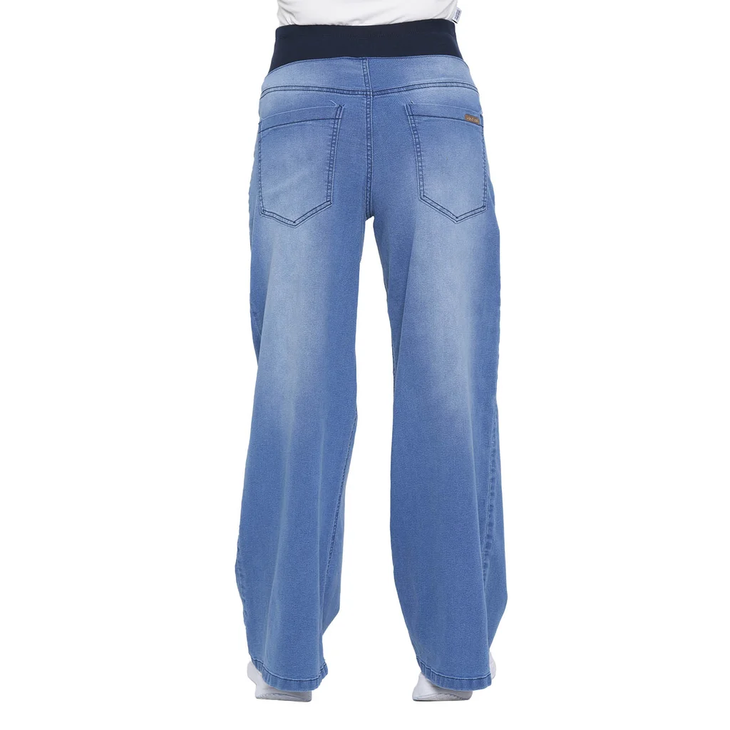 JEAN SUPER WIDE LEG CELESTE ELASTIZADO CON FAJA DE LAGODON EN CINTURA