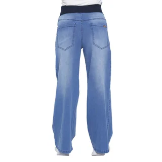 JEAN SUPER WIDE LEG CELESTE ELASTIZADO CON FAJA DE LAGODON EN CINTURA - Vista 5