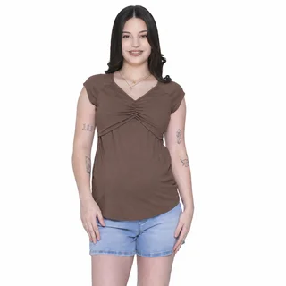 REMERA DE ALGODON ELASTIZADO LIVIANO CON FRUNCE EN DELANTERO Y SISTEMA PARA AMAMANTAR - Vista 6