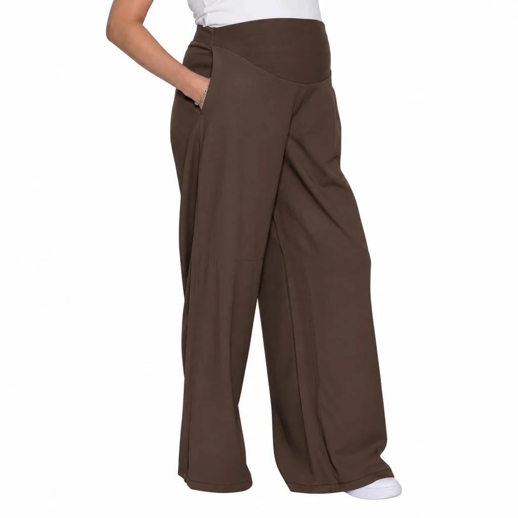 PANTALON DE LINO RIGIDO TIRO ALTO PIERNA AMPLIA CON FAJA DE ALGODON ELASTIZADO DELANTERO