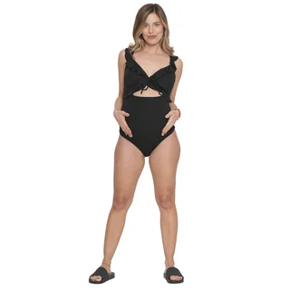 MALLA EMBARAZADA TELA LABRADA ELASTIZADA FORRADA , RECORTES DELANTEROS Y VOLADOS - Vista 4