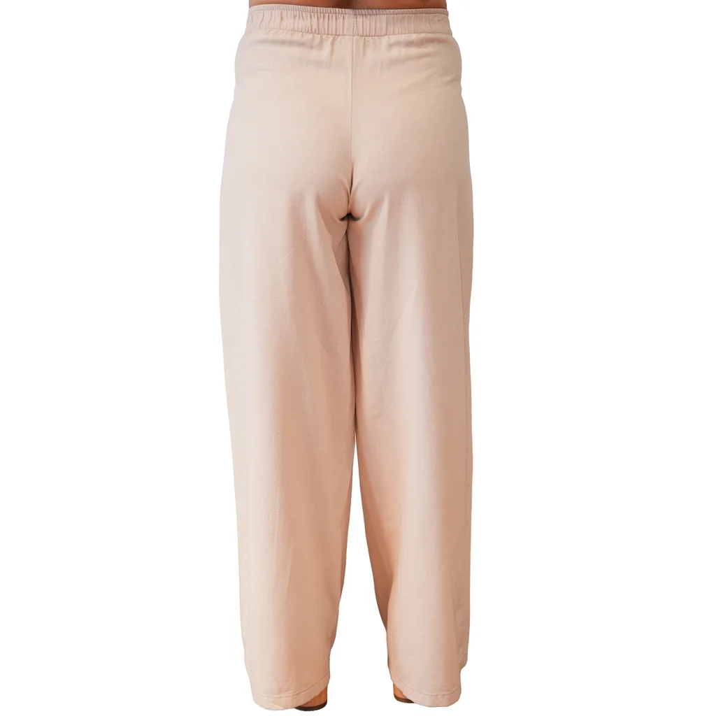PANTALON DE LINO RIGIDO TIRO ALTO PIERNA AMPLIA CON FAJA DE ALGODON ELASTIZADO DELANTERO