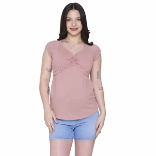 REMERA DE ALGODON ELASTIZADO LIVIANO CON FRUNCE EN DELANTERO Y SISTEMA PARA AMAMANTAR - Vista 5
