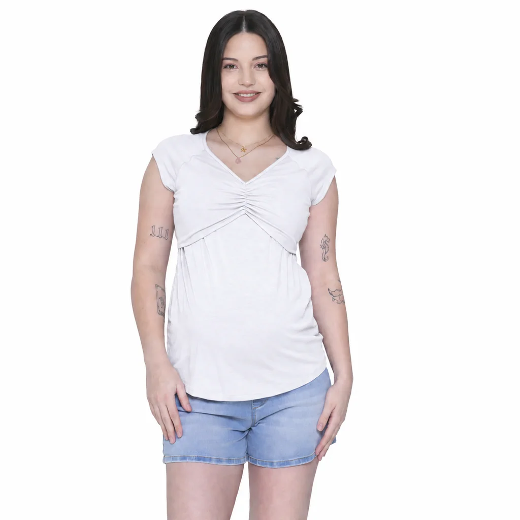 REMERA DE ALGODON ELASTIZADO LIVIANO CON FRUNCE EN DELANTERO Y SISTEMA PARA AMAMANTAR