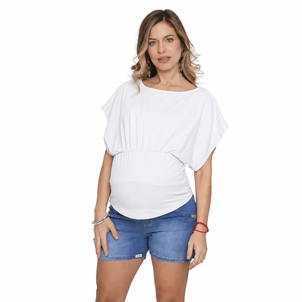 REMERA DE ALGODON LIVIANO ELASTIZADO CON MANGA AMPLIA CON CAPACIDAD PARA AMAMANTAR Y FRUNCE EN ALTURA DEL BUSTO