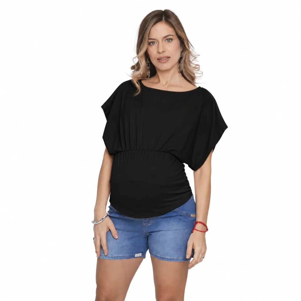 REMERA DE ALGODON LIVIANO ELASTIZADO CON MANGA AMPLIA CON CAPACIDAD PARA AMAMANTAR Y FRUNCE EN ALTURA DEL BUSTO
