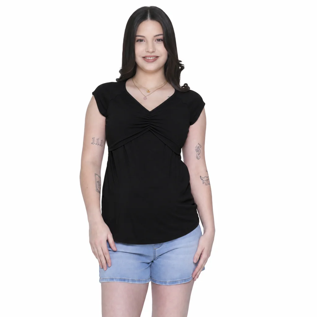 REMERA DE ALGODON ELASTIZADO LIVIANO CON FRUNCE EN DELANTERO Y SISTEMA PARA AMAMANTAR