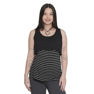 MUSCULOSA MODAL ELASTIZADO CON RAYAS COMBINADA. SUPERPUESTA PARA AMAMANTAR - Vista 2
