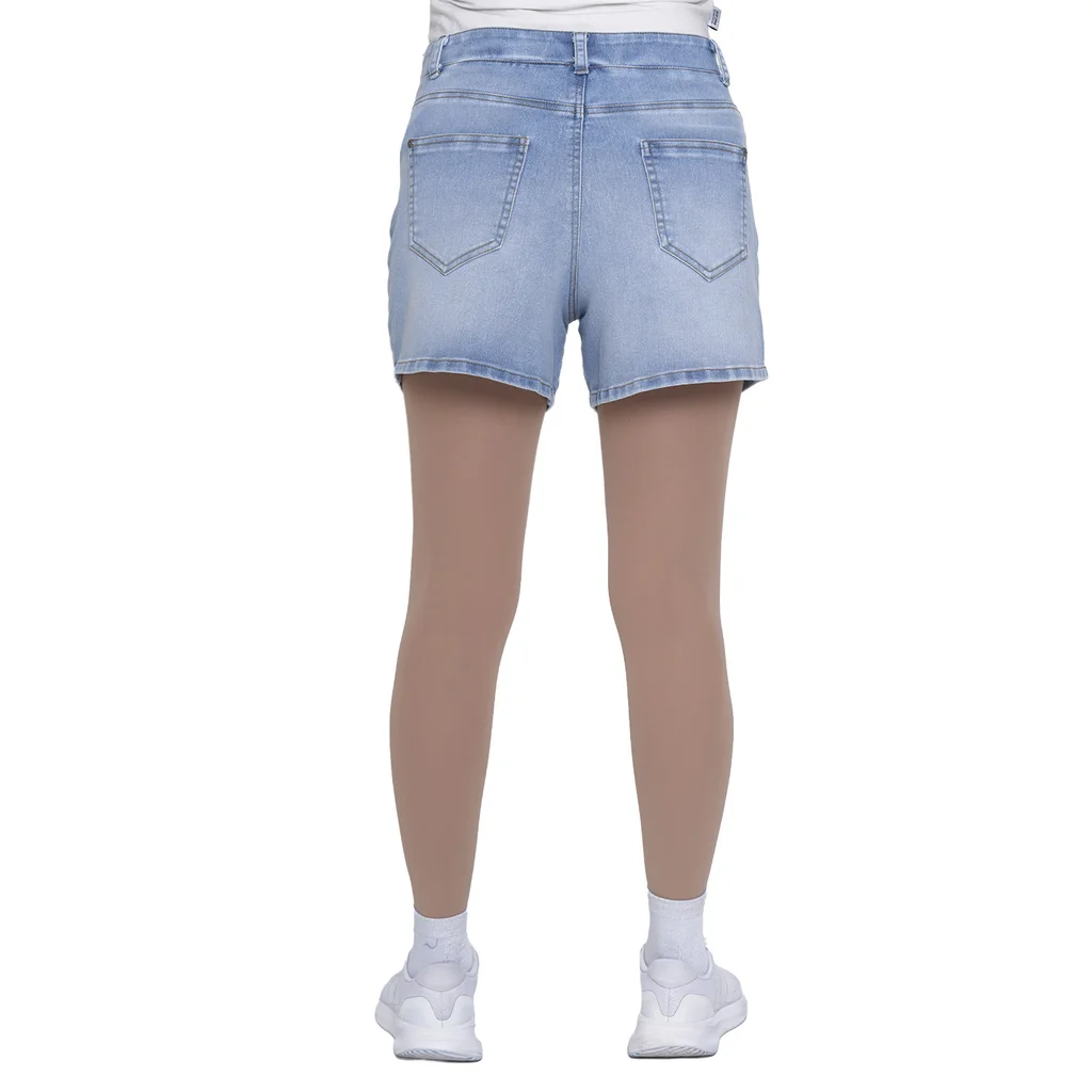 SHORT DE JEAN ELASTIZADO CELESTE CON MEDIA FAJA DELANTERA DE ALGODON ELASTIZADO