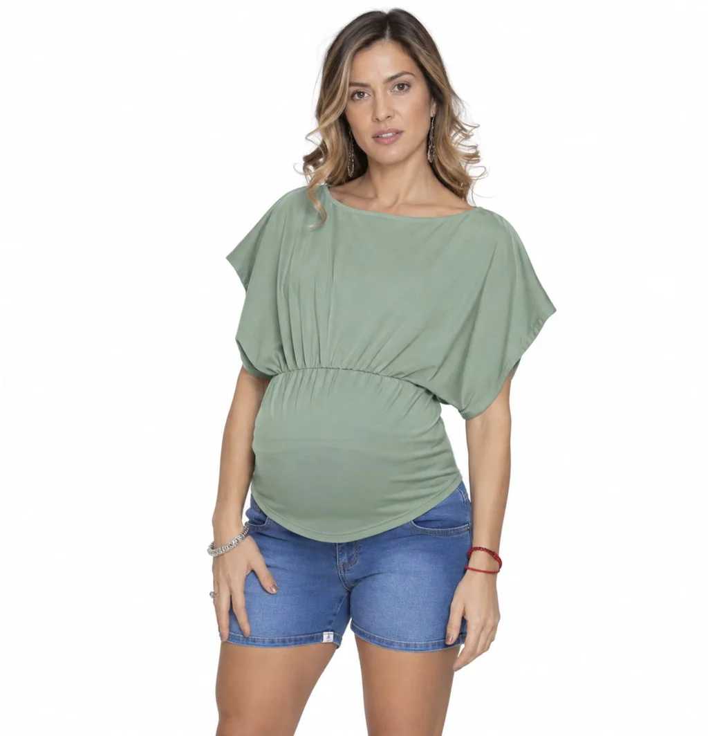 REMERA DE ALGODON LIVIANO ELASTIZADO CON MANGA AMPLIA CON CAPACIDAD PARA AMAMANTAR Y FRUNCE EN ALTURA DEL BUSTO