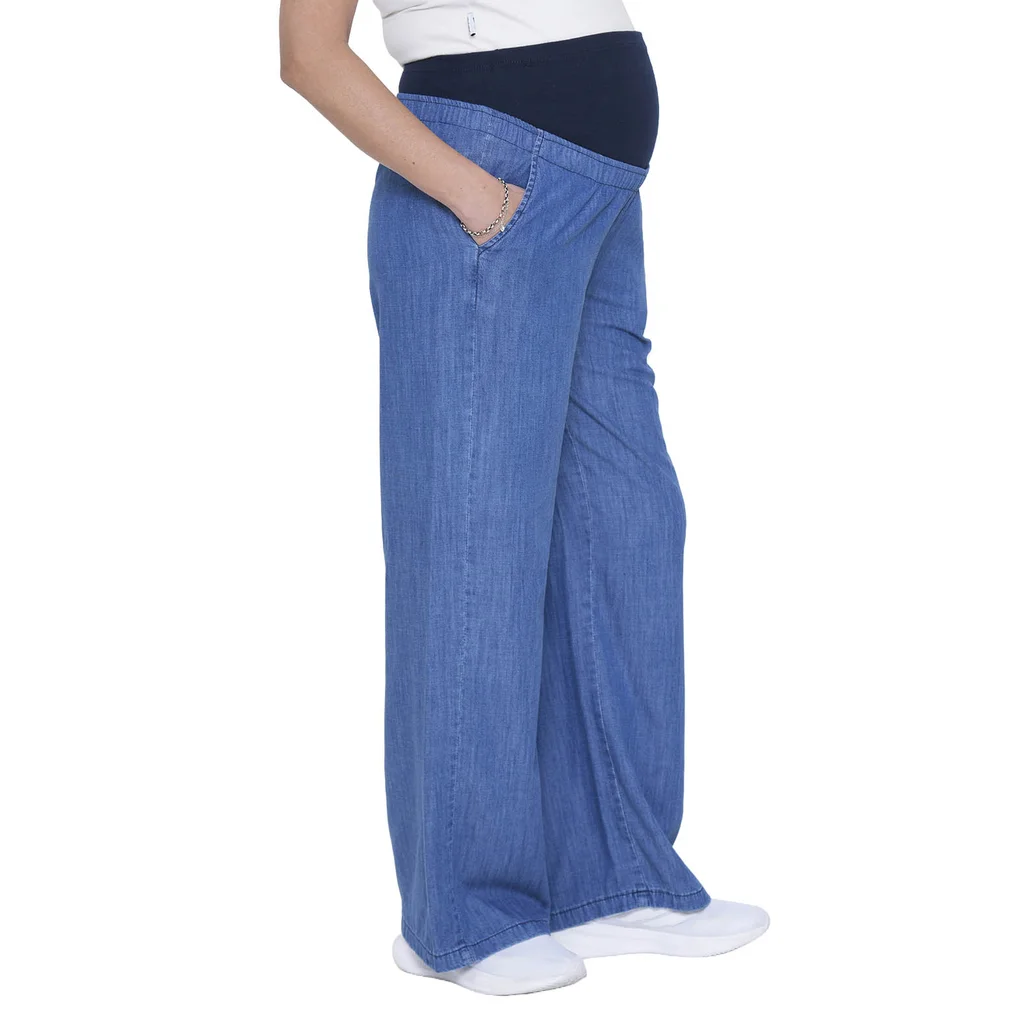 JEAN LIVIANO RECTO AMPLIO CON CINTURA DE ALGODON ELASTIZADO 