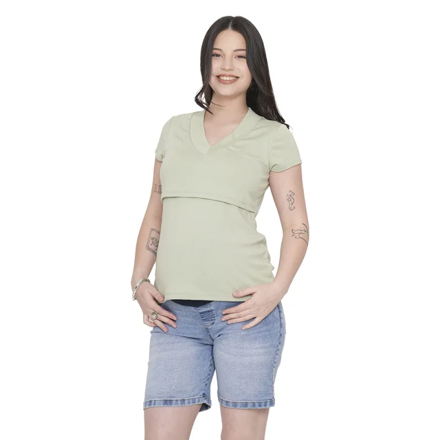 REMERA MICROMORLEY ESCOTE EN V CON RECORTE DELANTERO PARA PODER AMAMANTAR