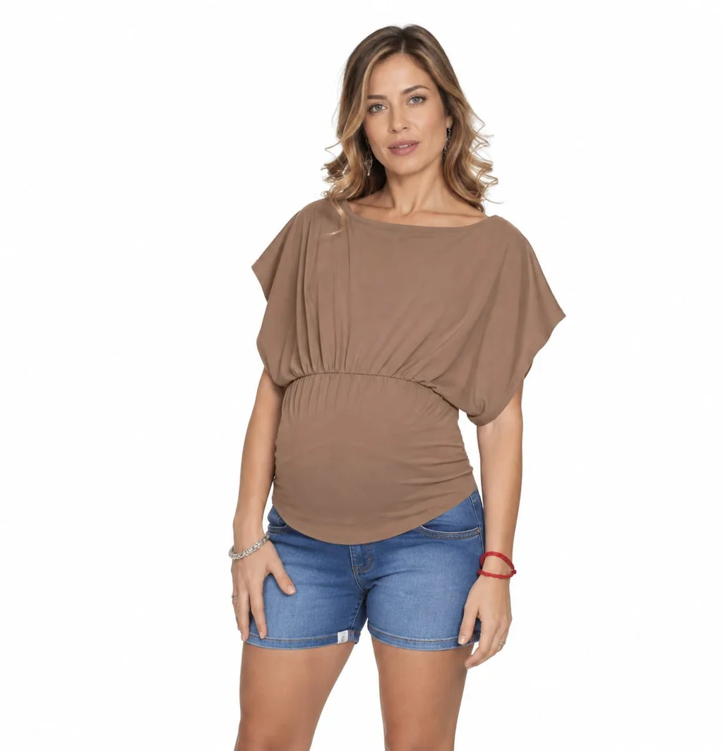 REMERA DE ALGODON LIVIANO ELASTIZADO CON MANGA AMPLIA CON CAPACIDAD PARA AMAMANTAR Y FRUNCE EN ALTURA DEL BUSTO