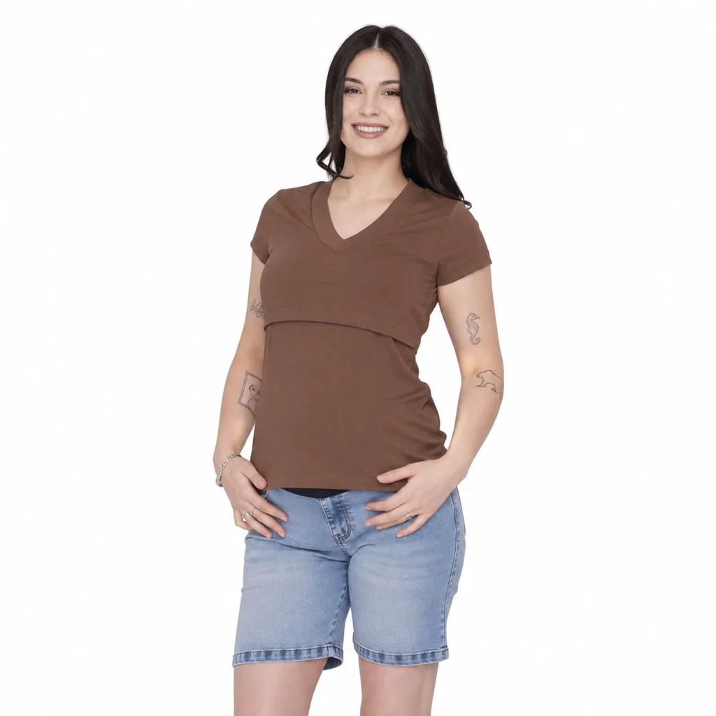 REMERA MICROMORLEY ESCOTE EN V CON RECORTE DELANTERO PARA PODER AMAMANTAR