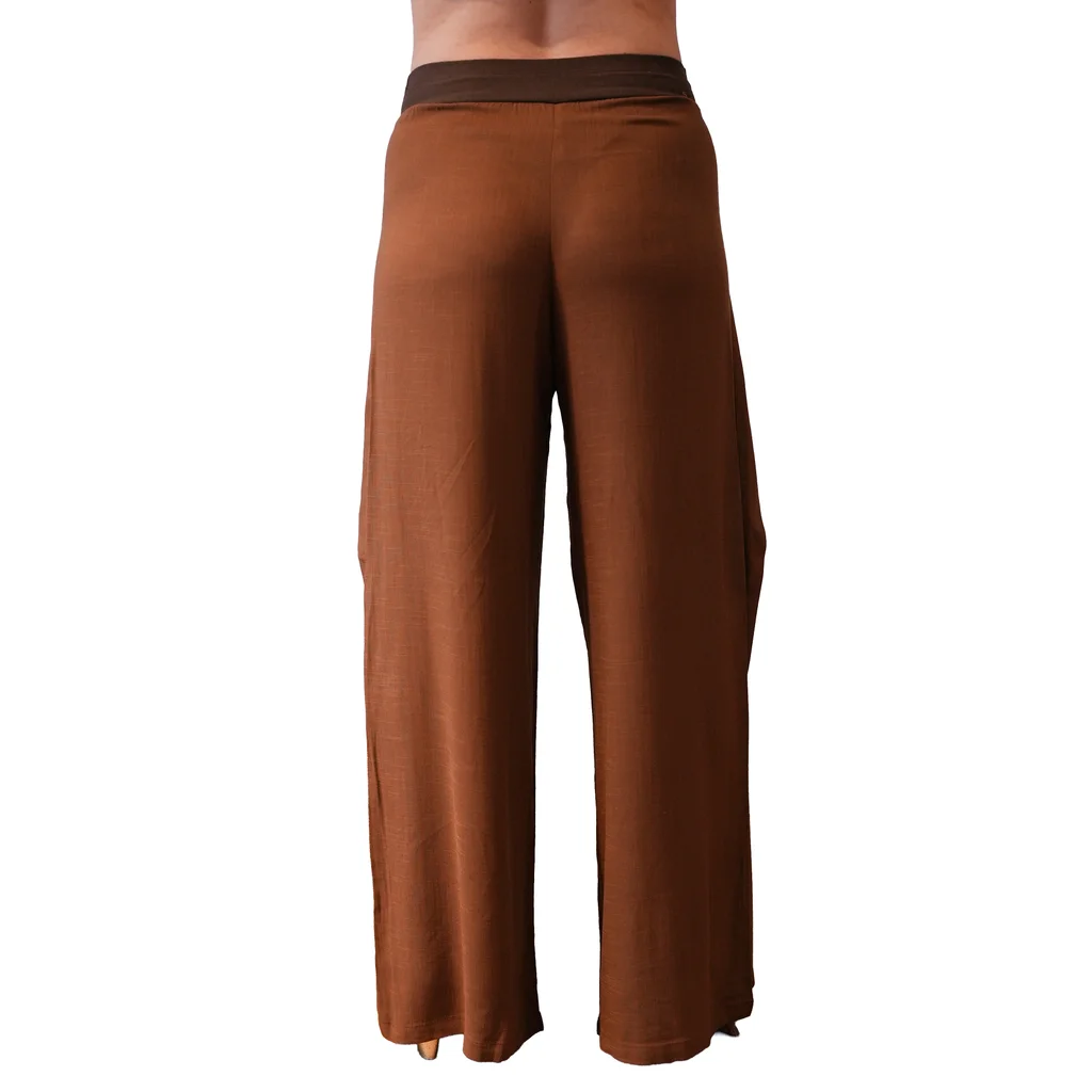 PANTALON SIMIL LINO ELASTIZADO CON ALETA EN LATERAL Y FAJA DE ALGODON ELASTIZADO EN PANZA
