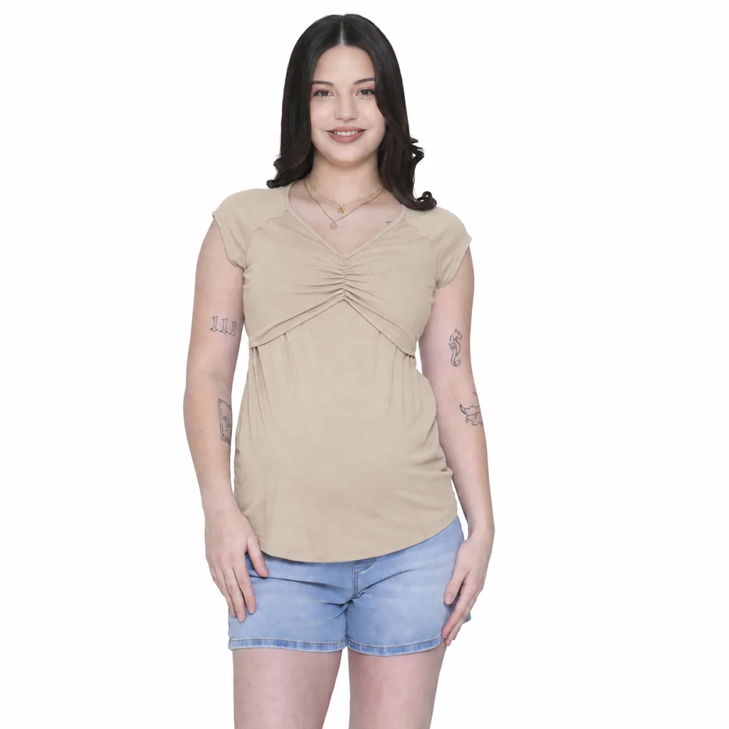 REMERA DE ALGODON ELASTIZADO LIVIANO CON FRUNCE EN DELANTERO Y SISTEMA PARA AMAMANTAR