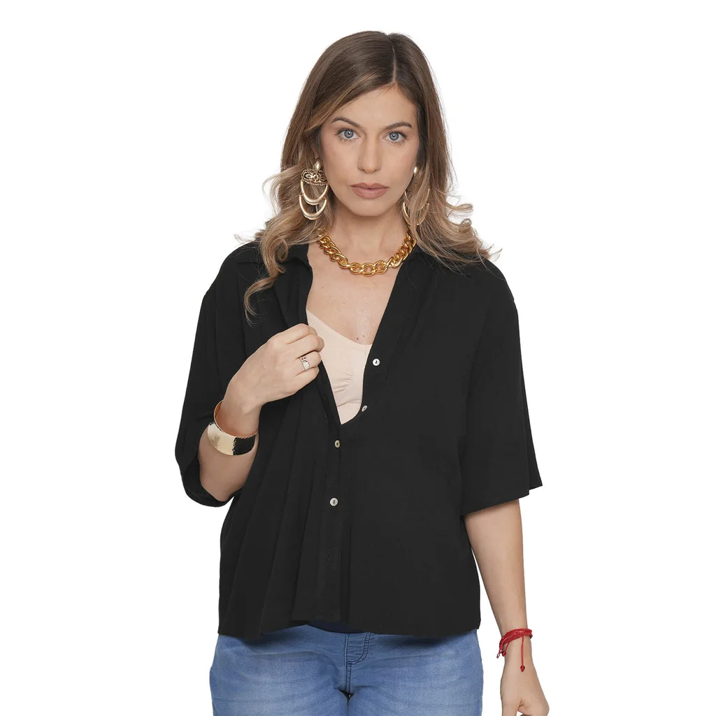 CAMISA SIMIL LINO ELASTIZADO CON MANGA AMPLIA