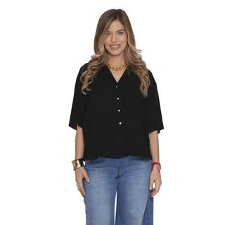 CAMISA SIMIL LINO ELASTIZADO CON MANGA AMPLIA - Vista 1