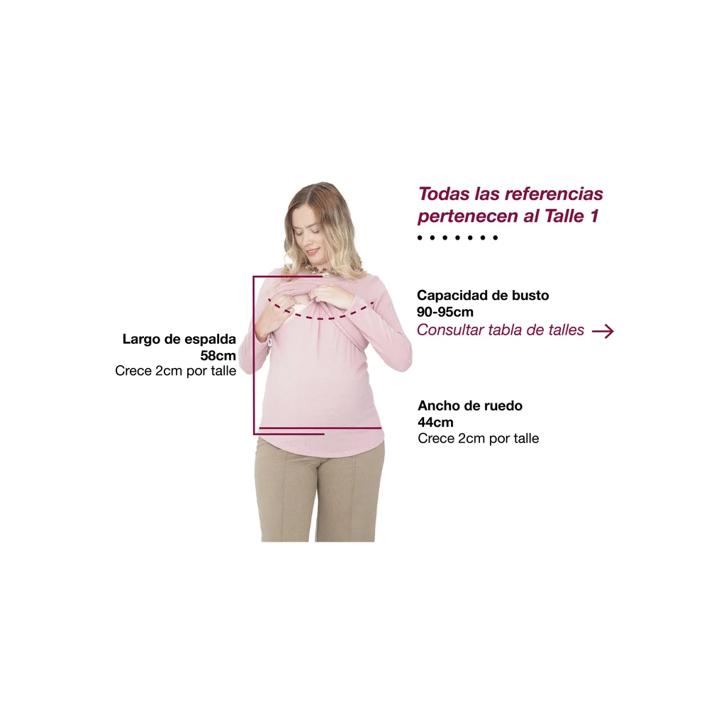 REMERA LANILLA CLASICA CON CUELLO AMPLIO Y RECORTE DELANTERO PARA AMAMANTAR