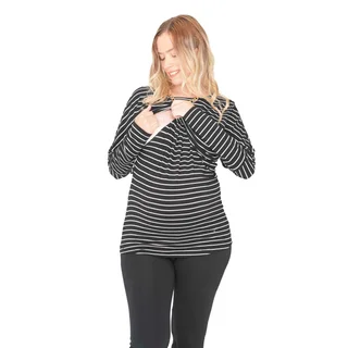 REMERA MODAL RAYAS CON MANGA OVERSIZE CAIDA CON APERTURA PARA AMAMANTAR - Vista 4