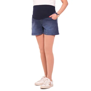 SHORT JEAN PIERNA WIDE CON FAJA ELASTIZADA DE ALGODON EN LA CINTURA, ESPALDA CON PINZAS - Vista 1