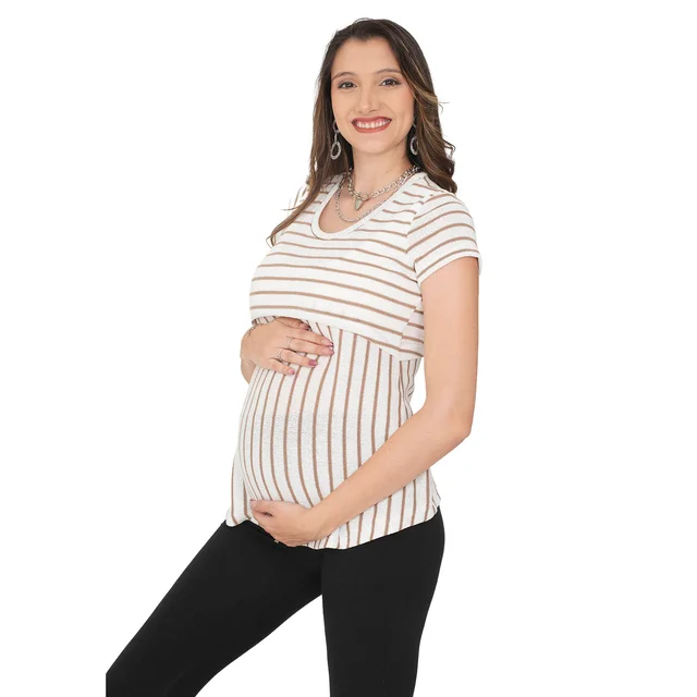 REMERA HILO TEJIDA CON RAYAS CON SISTEMA PARA AMAMANTAR