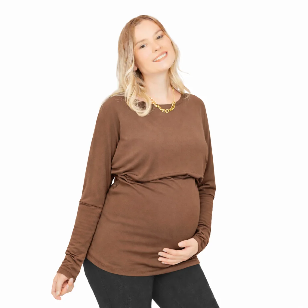 REMERA MODAL OVERSIZE CON MANGA CAIDA Y SISTEMA PARA AMAMANTAR CON CRUCE DELANTERO