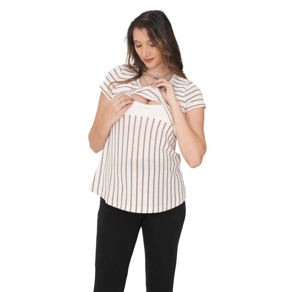 REMERA HILO TEJIDA CON RAYAS CON SISTEMA PARA AMAMANTAR