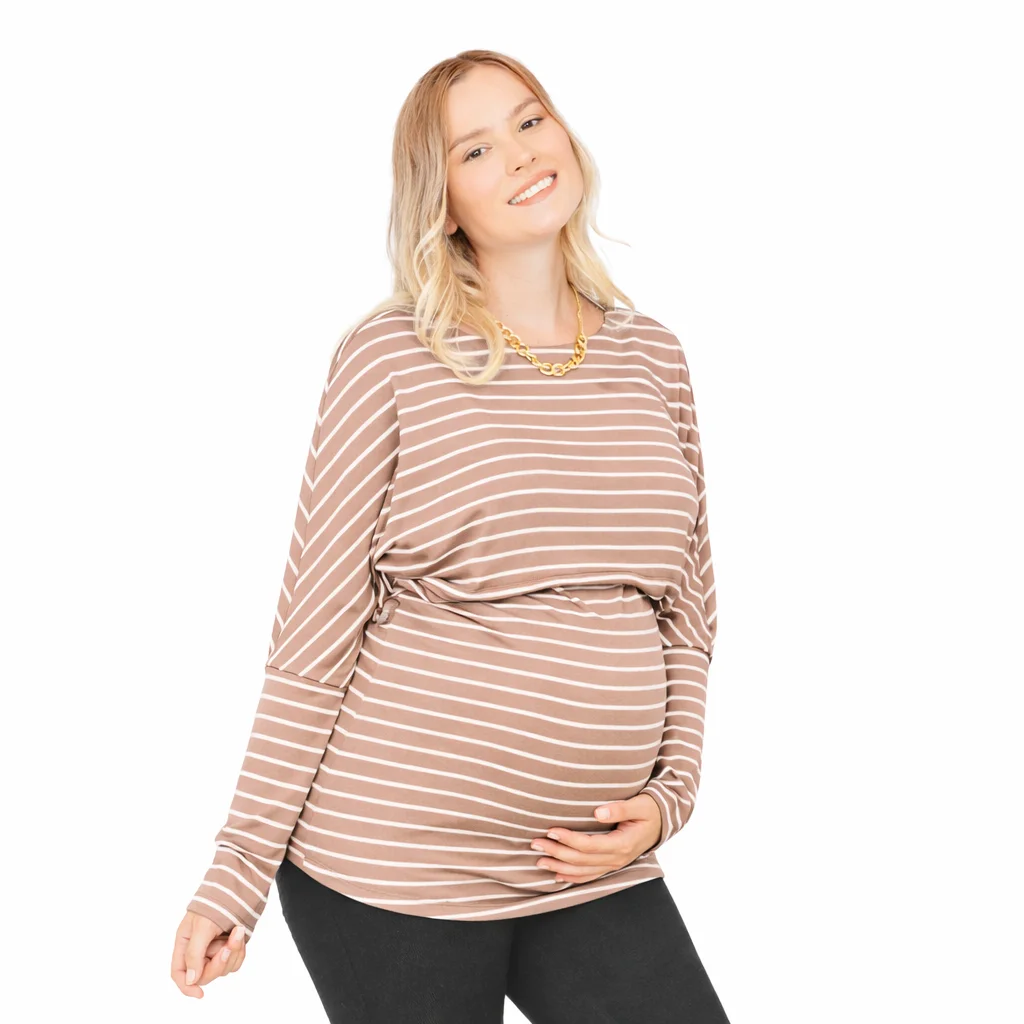 REMERA MODAL RAYAS CON MANGA OVERSIZE CAIDA CON APERTURA PARA AMAMANTAR