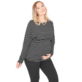 REMERA MODAL RAYAS CON MANGA OVERSIZE CAIDA CON APERTURA PARA AMAMANTAR - Vista 3