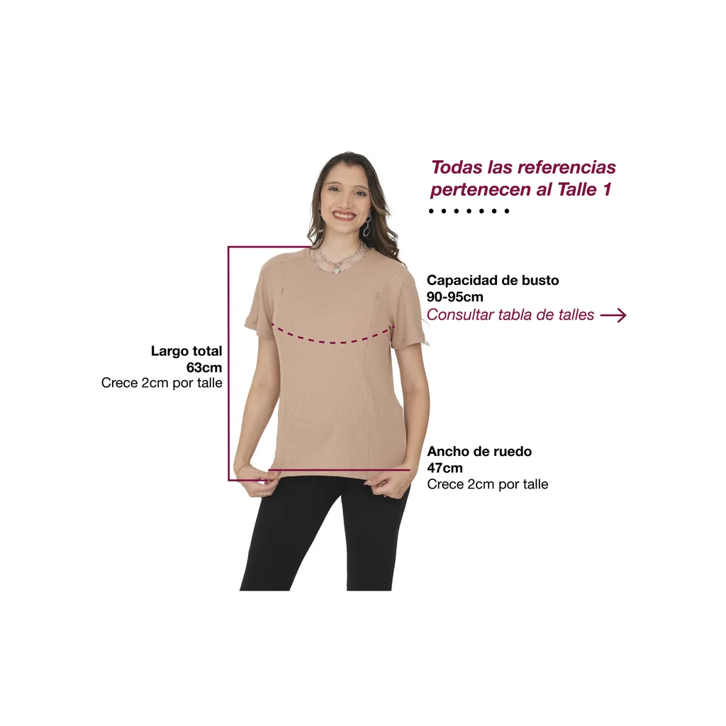 REMERA TELA WAFFLE LIVIANA CON CIERRES EN  LATERALES PARA AMAMANTAR